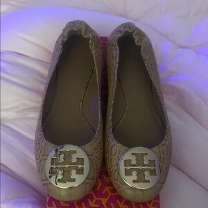 Tory Burch Beige Embossed Flats